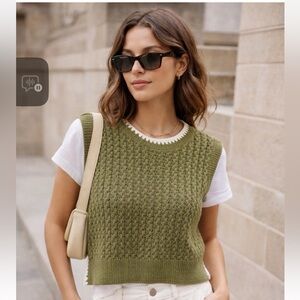 Varley Delaney Knit Vest Fresh Fern Green Cotton Sweater Vest Size XS Artsy